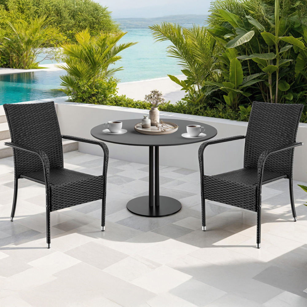 tectake Girona Set of 4 Black Polyrattan Stackable Garden Chair Image 1