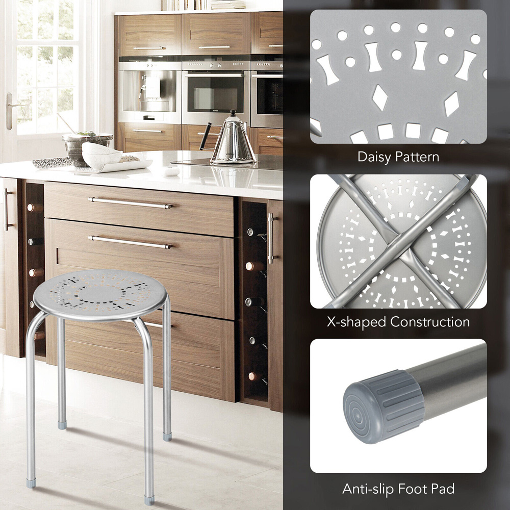 Costway Set of 6 Grey Round Stool Image 5