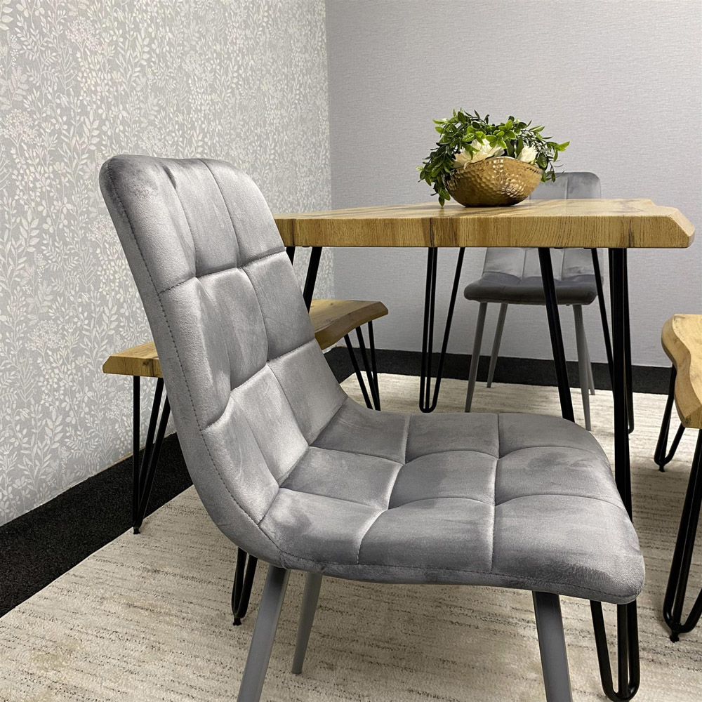 Kosy Koala 6 Seater Velvet Wooden Dining Set with Bench Grey Image 2