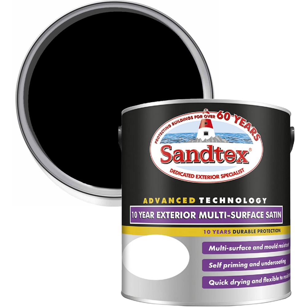 Sandtex Retail Black Multi Surface Satin Paint 2.5L Image 1