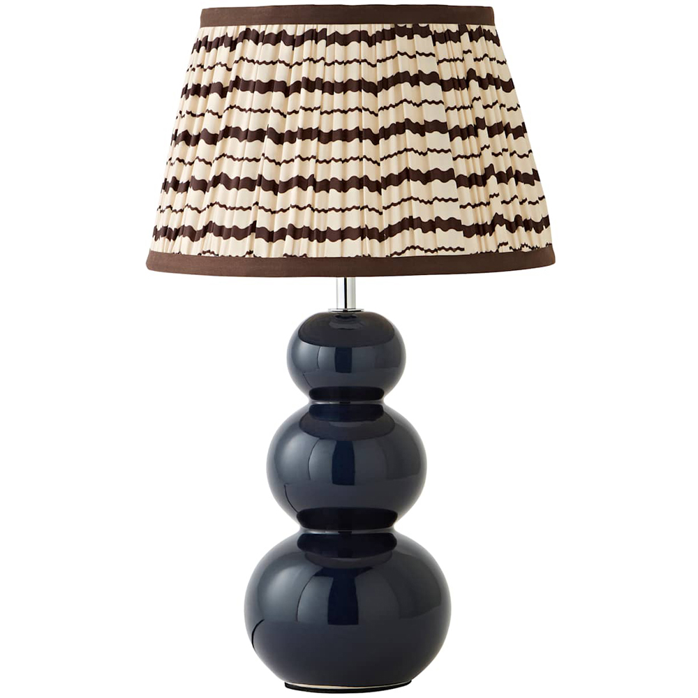 ValueLights Edie Striped Pleat Shade Navy Blue Ceramic Table Lamp with Bulb Image 1
