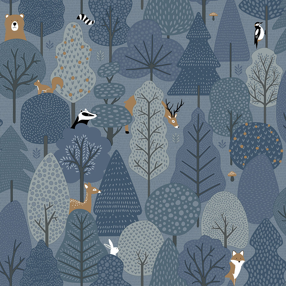 Muriva Wild Wood Navy Blue Wallpaper Image 1