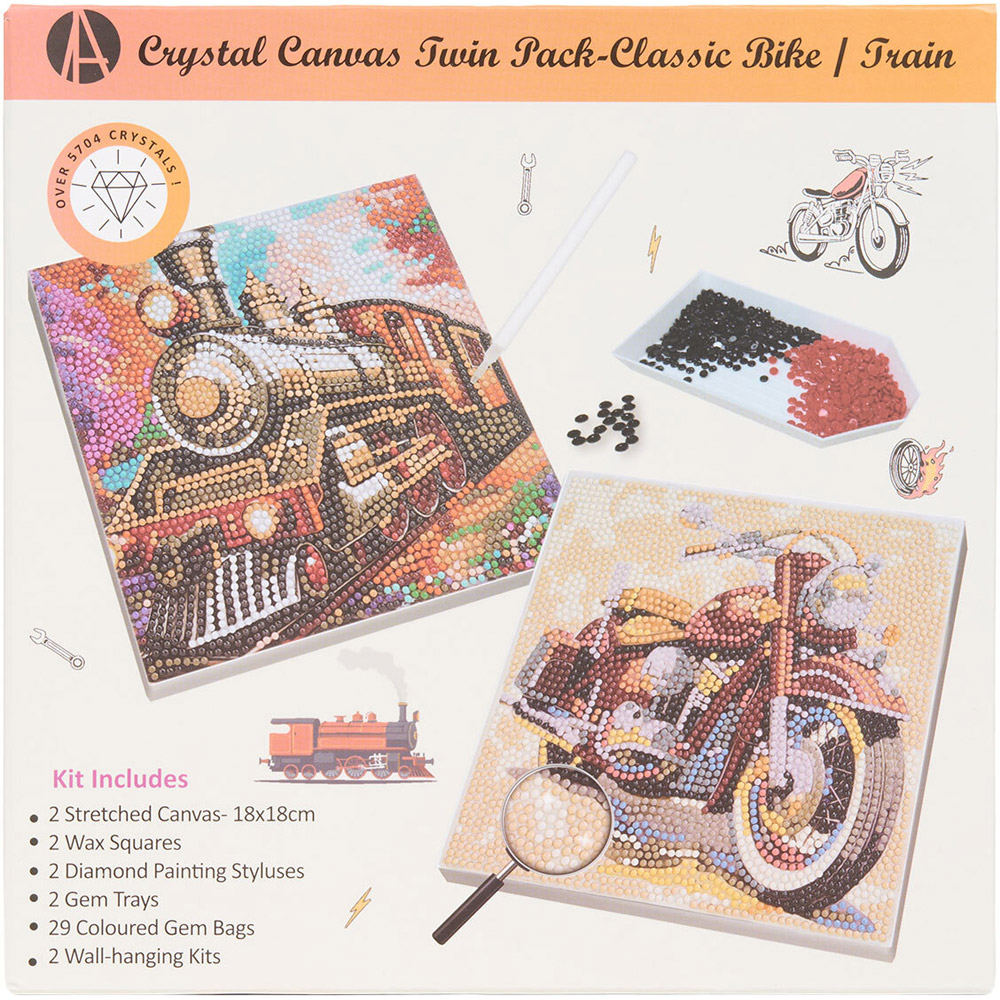 Pack of 2 Bike and Train Crystal Canvases Image 2