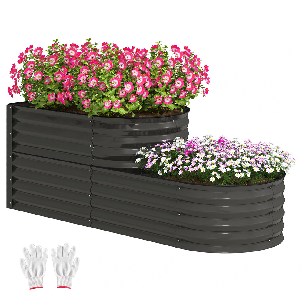 Outsunny 2 Tier Dark Grey Galvanised Raised Garden Bed Image 3