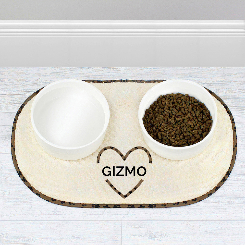 Personalised Memento Personalised Love Heart Microfibre Pet Bowl Mat Image 3