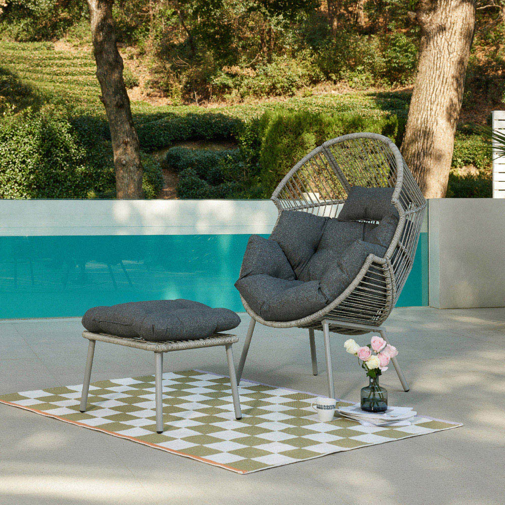 Antigua Dark Grey PE Rattan Egg Chair with Footstool Image 6