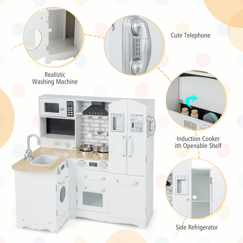 Costway Kids White Corner Wooden Kitchen Playset Image 5