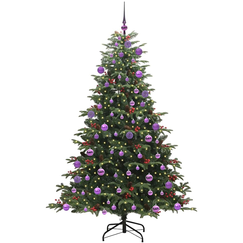 vidaXL Pre-Lit Warm White LED and Lilac Baubles Green Artificial Christmas Tree with Stand 6ft Image 1