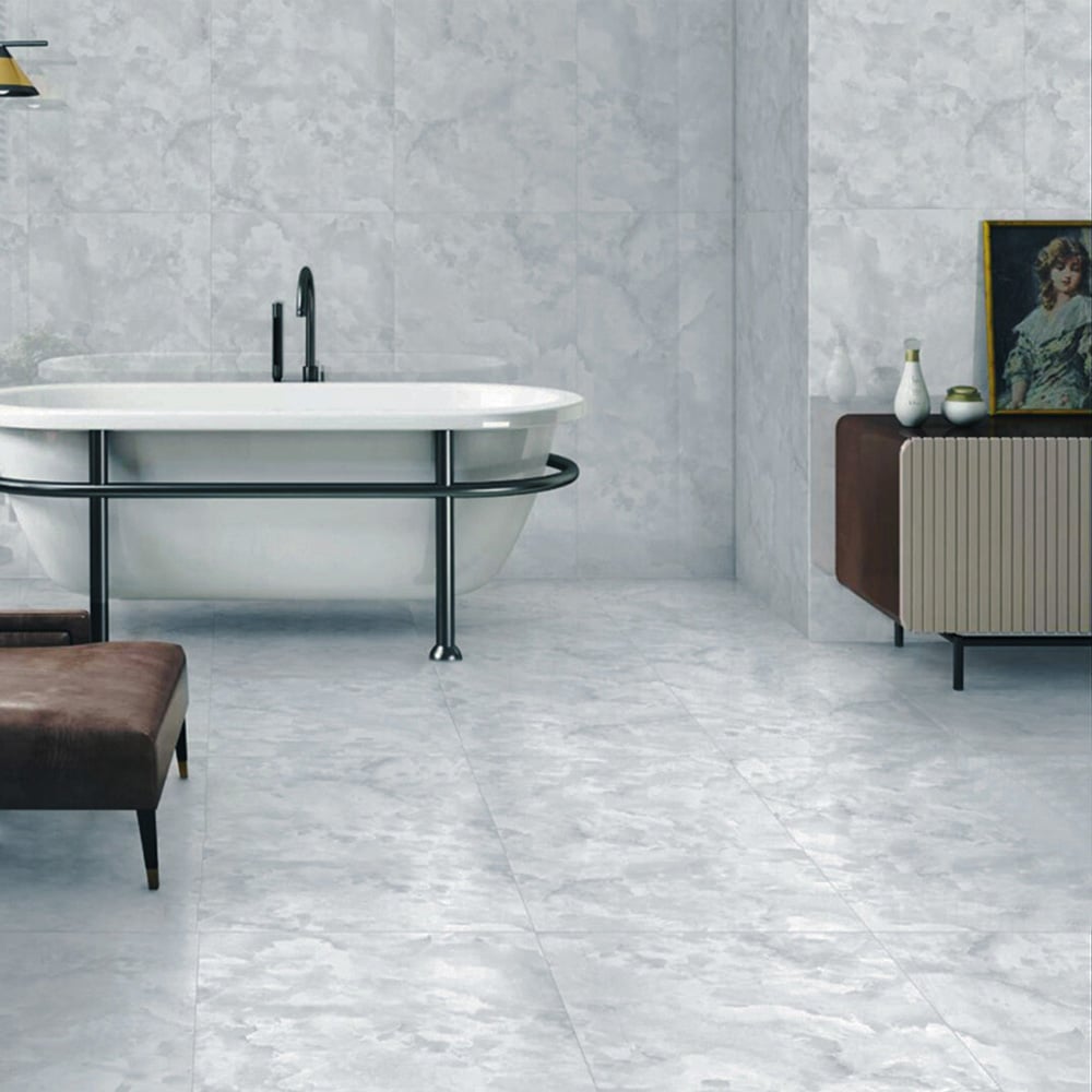 Living and Home 24 Piece Cloud Veins Stone Effect Square Self Adhesive Floor Tile 45 x 45cm Image 1