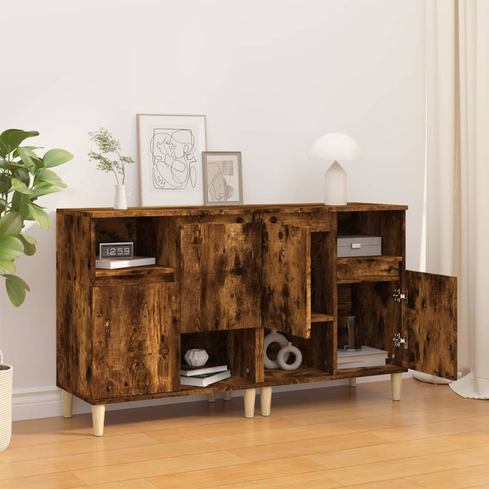 vidaXL 2 Door 2 Open Shelf Smoked Oak Sideboard 2 Piece Image 8