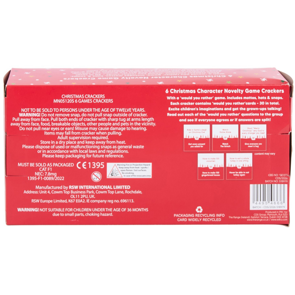 Pack of 6 Novelty Christmas Character Games Crackers Image 9