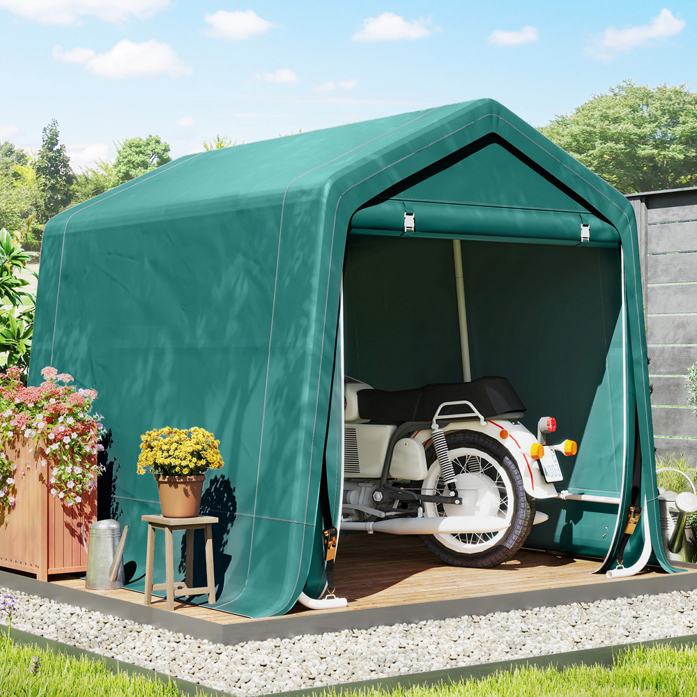 Outsunny 8 x 6.5ft Green Garden Storage Shed with Zipper Doors Image 2