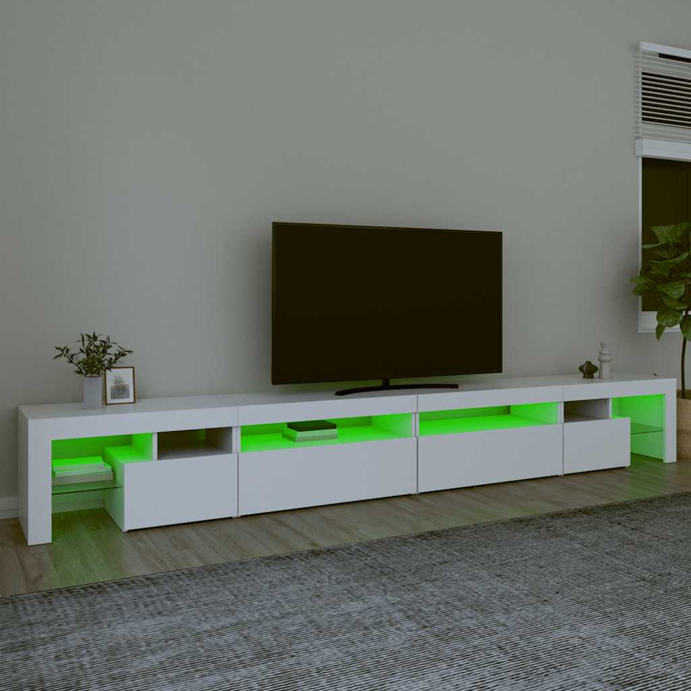 vidaXL 4 Door 6 Shelf White TV Cabinet with LED Lights Image 8