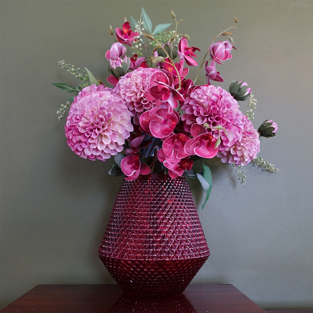 Botanik Pink Diamond Embossed Glass Vase 23cm Image 2