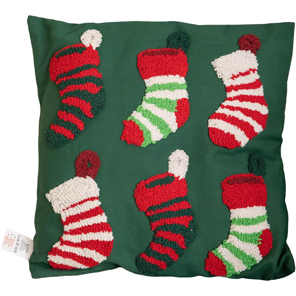 Samuel Alexander Dark Green Stocking Soft Christmas Cushion 45 x 45cm Image 1