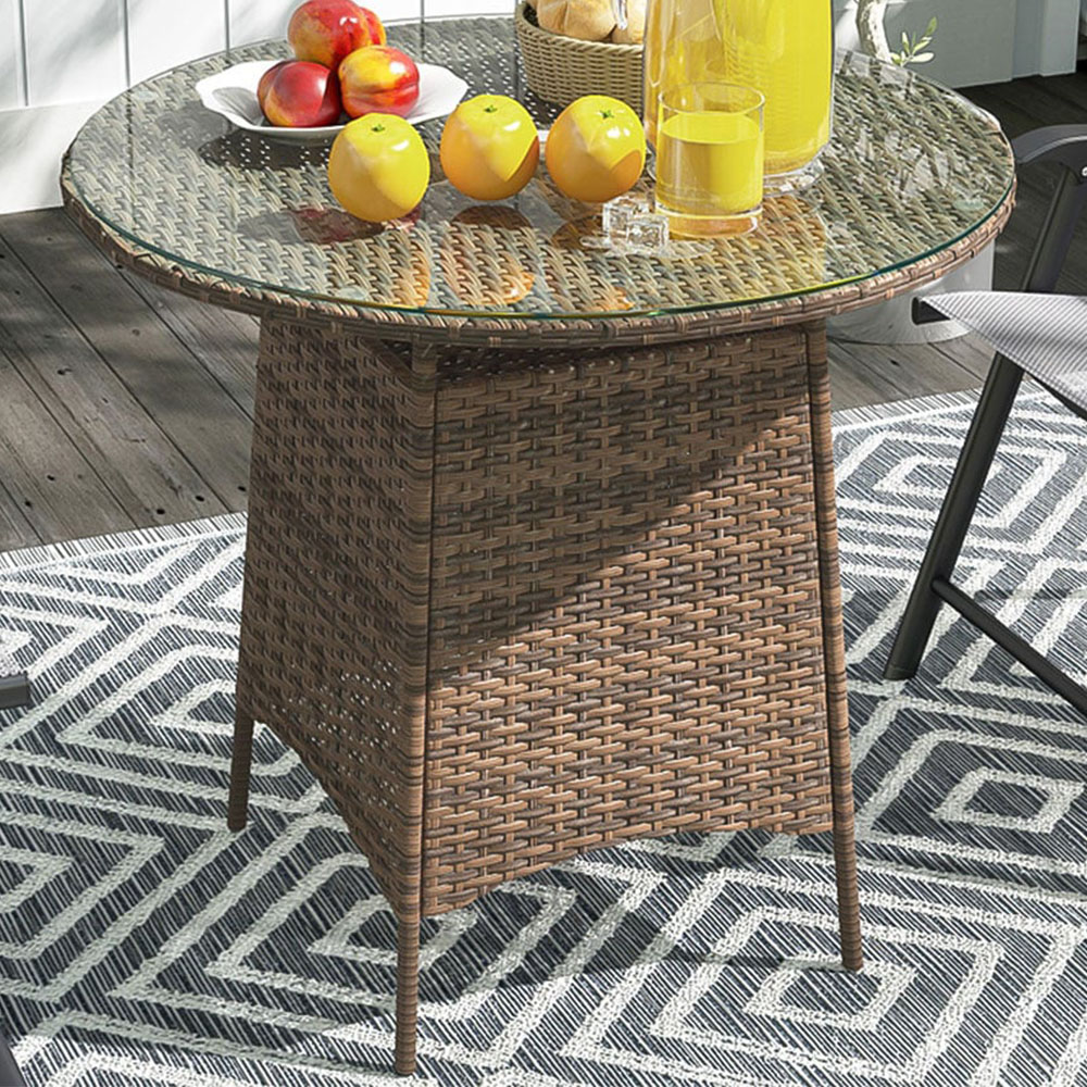 Outsunny Brown Rattan Garden Table with Umbrella Hole Image 1