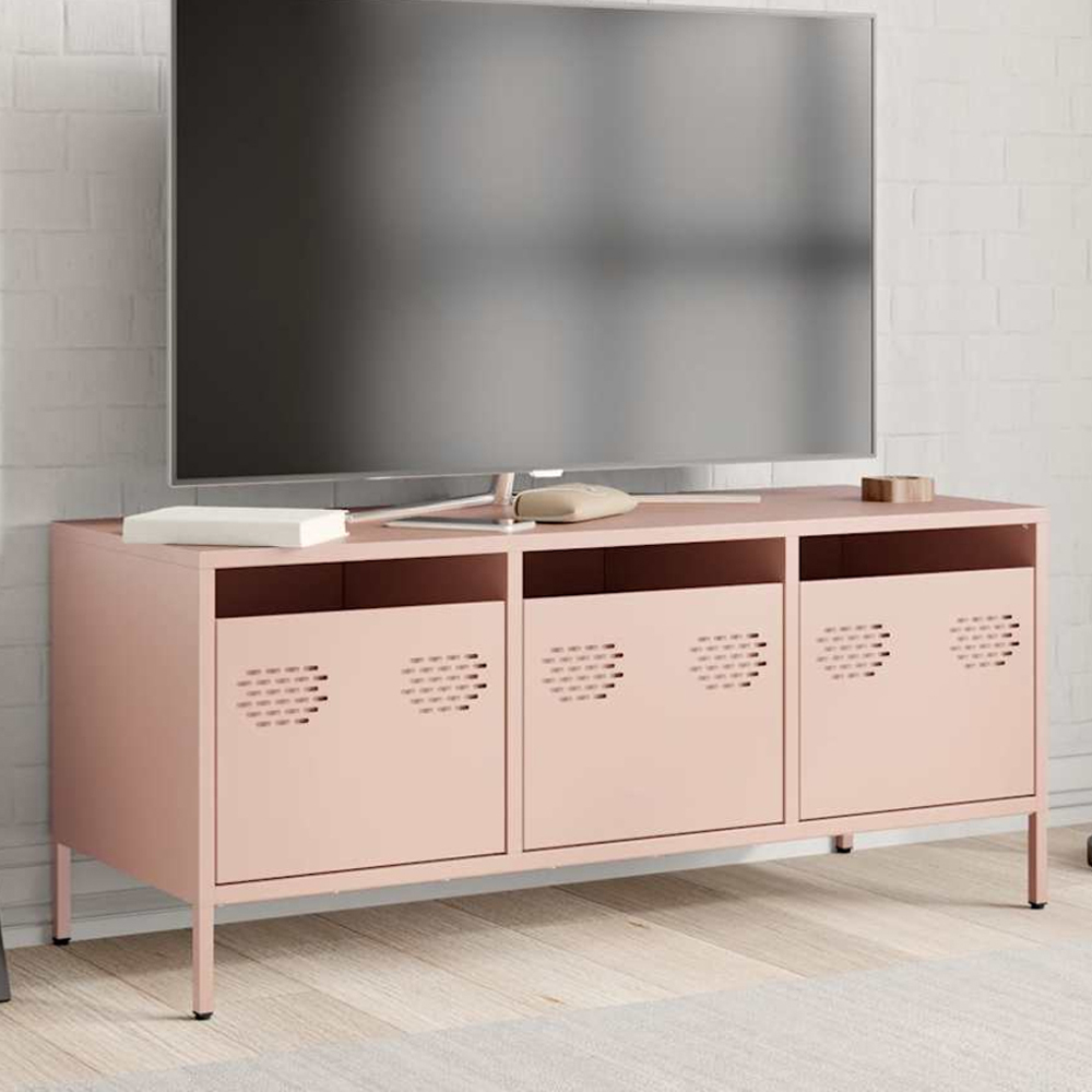vidaXL 3 Drawer Pink Steel Industrial Style TV Cabinet Image 1