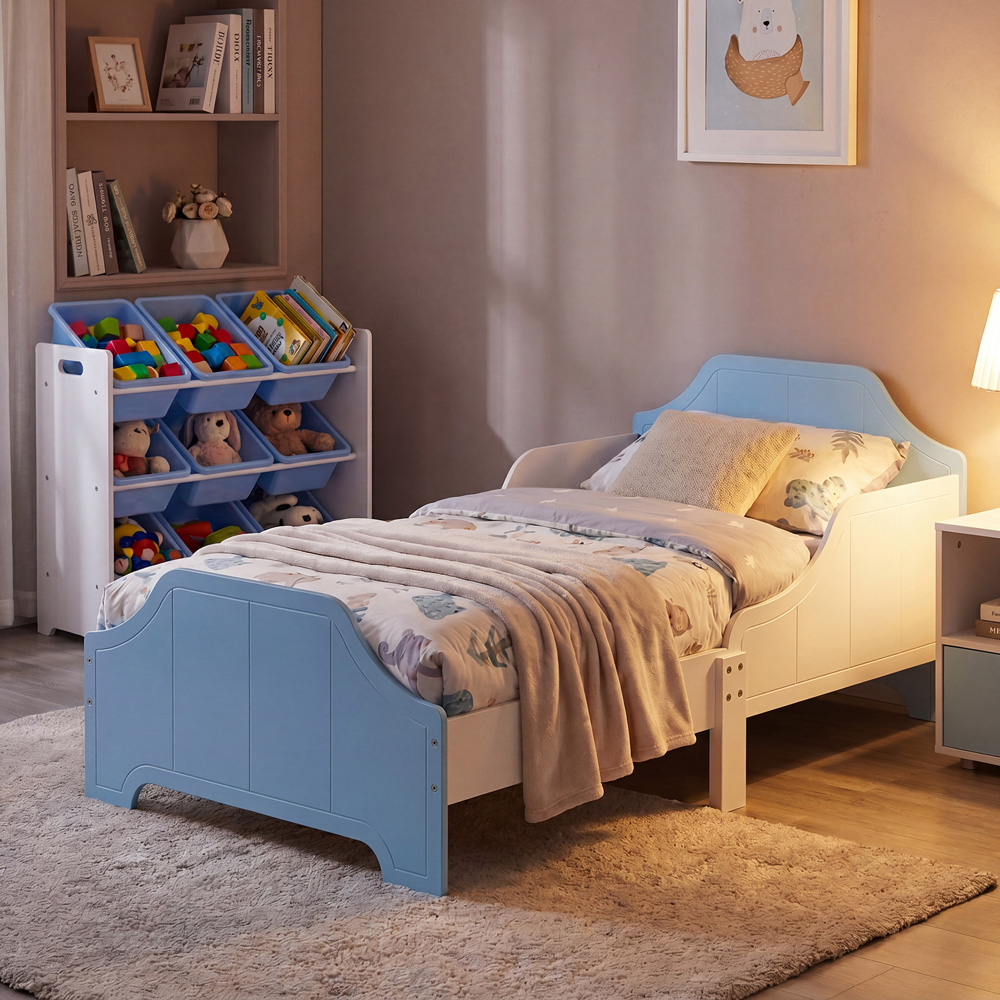 Liberty House Toys White and Blue Toddler Bed and Storage Unit Image 8
