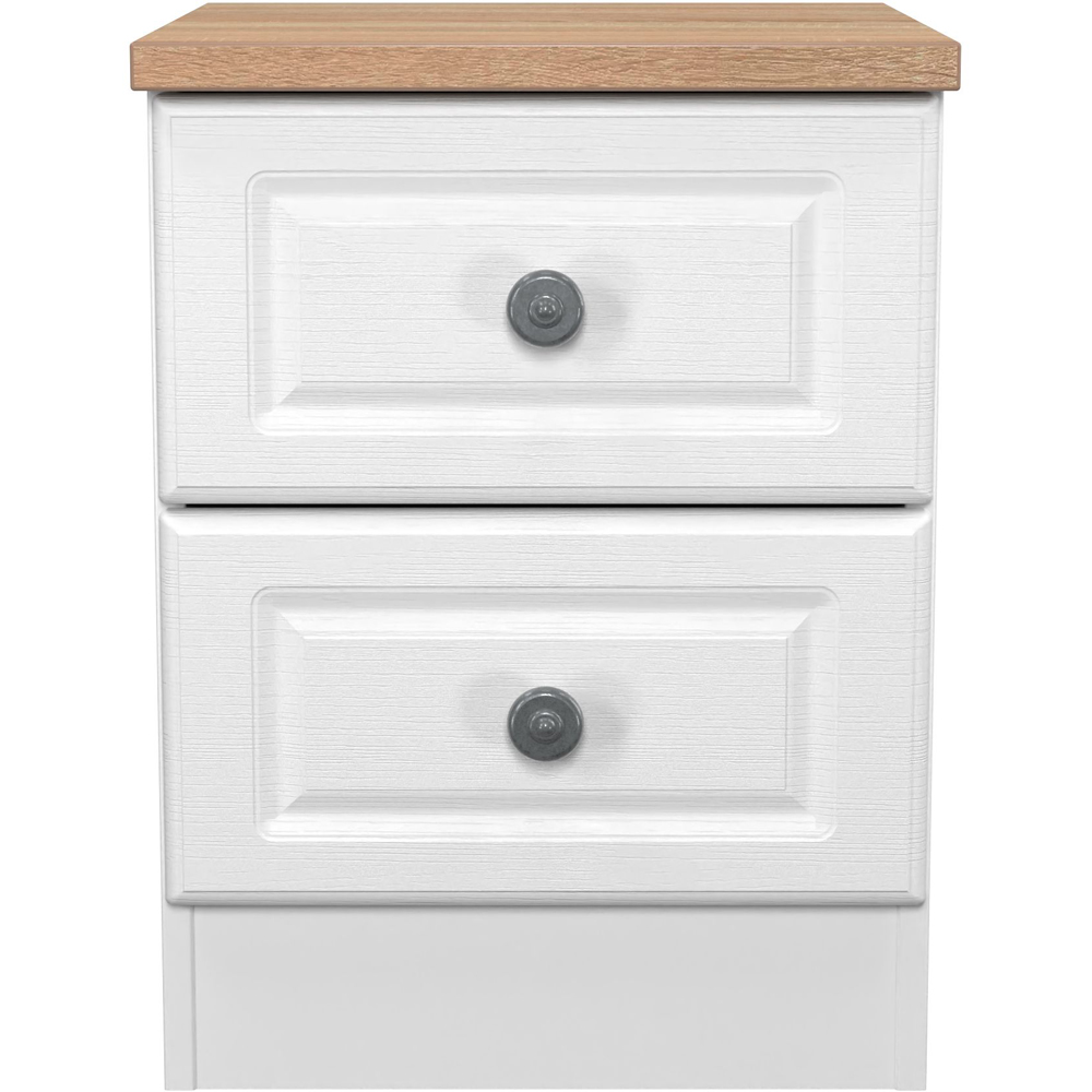 Crowndale Norfolk 2 Drawer White Ash and Bardolino Oak Compact Bedside Cabinet Ready Assembled Image 2