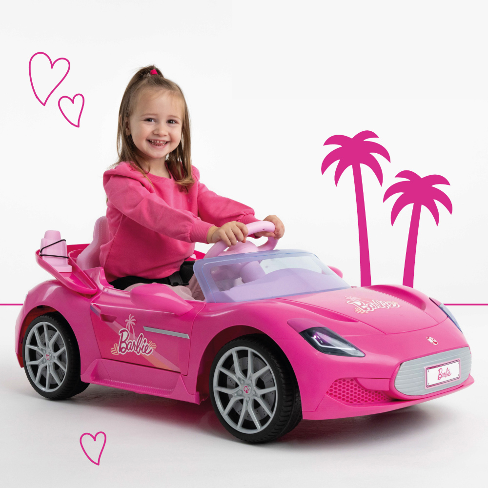 PEG Barbie Kids Electric Ride-On Car with Remote Control Pink 12V Image 2