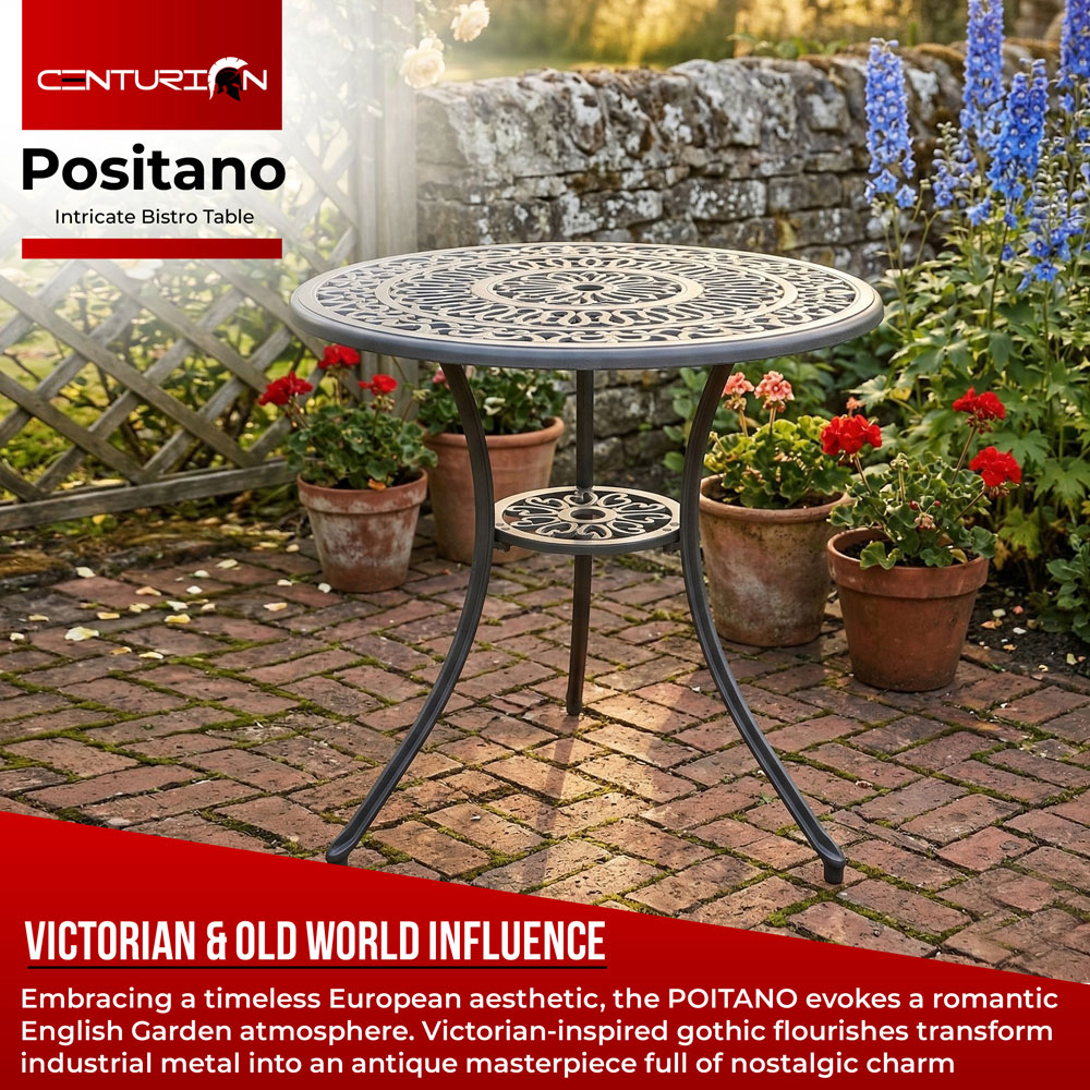 Centurion Positano 2 Seater Grey Round Garden Bistro Table with Parasol Hole Image 4