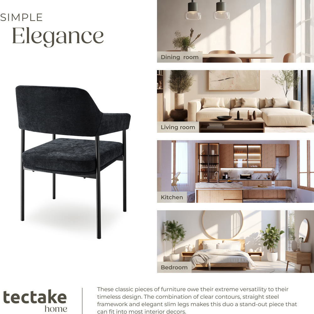 tectake Doe Set of 4 Black Woven Fabric Armchair Image 7