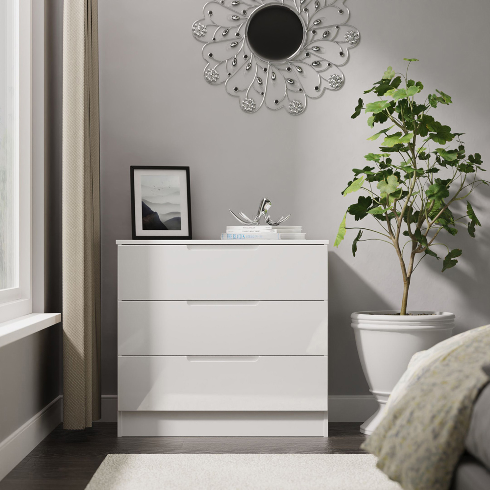 Crowndale Milan 3 Drawer White Gloss Chest of Drawers Ready Assembled Image 7
