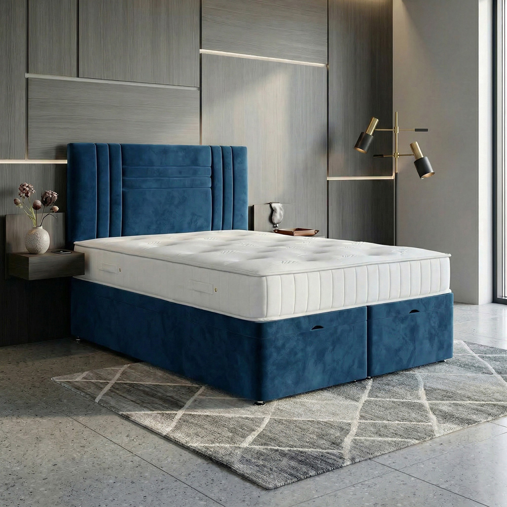 DS Living Orion King Size Blue Plush Ottoman Bed Image 5