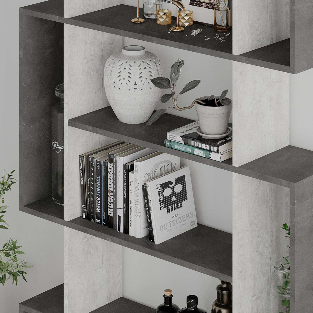 Decortie Mito Retro Grey and Ancient White Modern Tall Bookcase Image 3