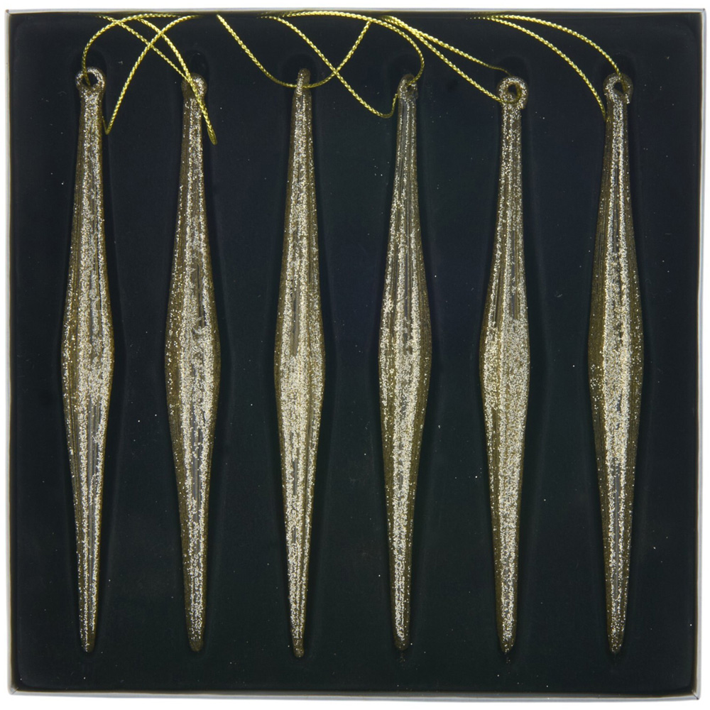 Set of 6 Glass Icicles Gold Image 4