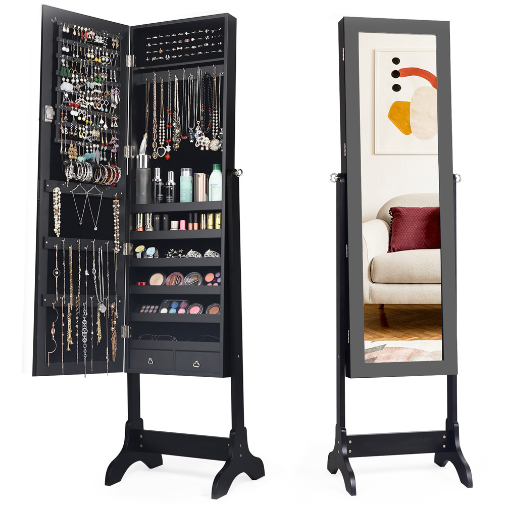Costway Black Freestanding Mirror Jewellery Cabinet Image 2