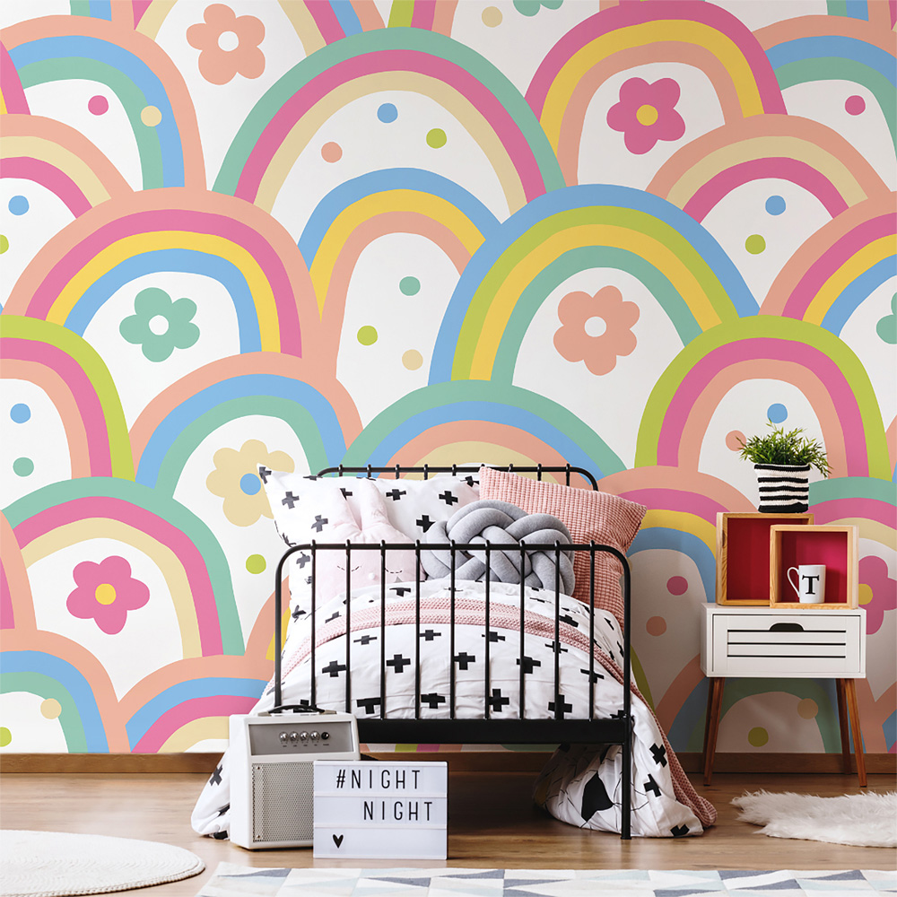 Origin Murals Rainbow Wobble Pink Wall Mural Image 1