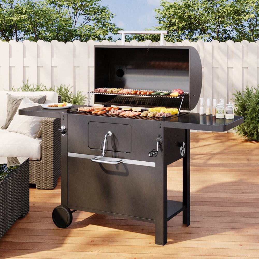 Living and Home Outdoor Carbon Steel Charcoal BBQ Grill with Smoke Stack Image 7
