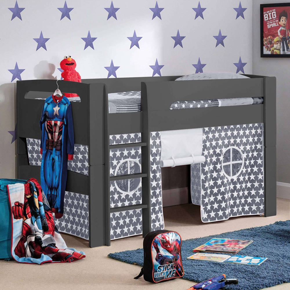 Julian Bowen Pluto Single Anthracite Mid Sleeper Bed with Grey Star Tent Image 1
