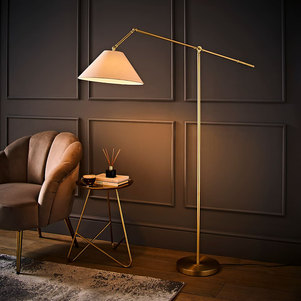 ValueLights Layla Black Adjustable Floor Lamp with Linen Shade and Bulb Image 6