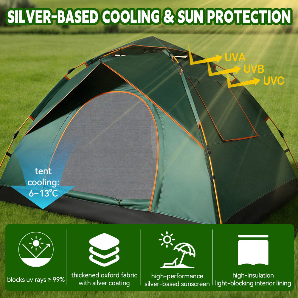 Willowmare 3-4 Person Waterproof Easy Setup Camping Tent Green Image 6