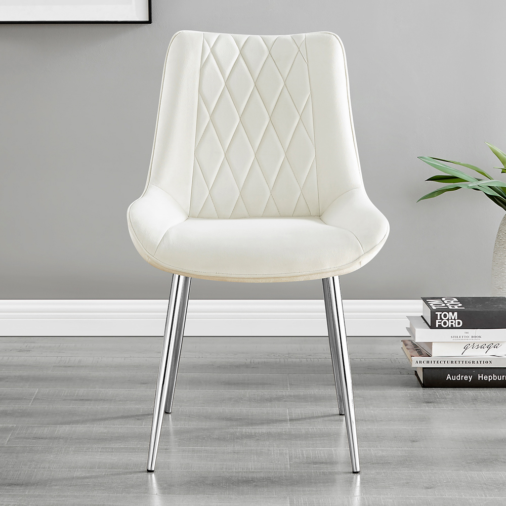 Furniturebox Elissa Cesano Marble Effect 2 Seater Round Dining Set White Cream and Chrome Image 4