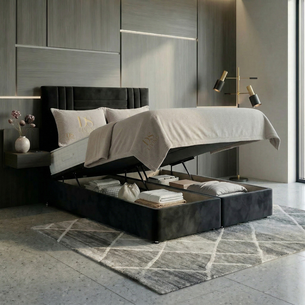 DS Living Orion Super King Size Black Plush Ottoman Bed Image 2