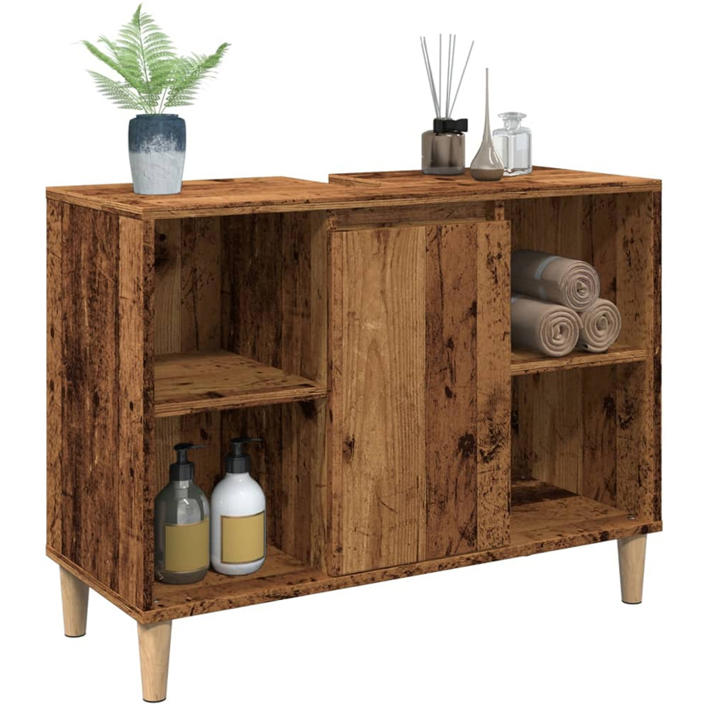 vidaXL Single Door 4 Open Shelf Old Wood Bathroom Sink Cabinet Image 3