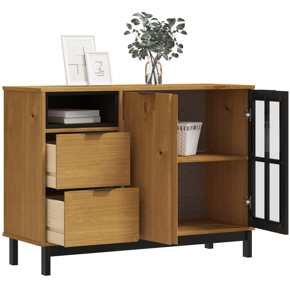 vidaXL Flam 2 Door 2 Drawer Single Shelf Solid Pine Wood Sideboard Image 3