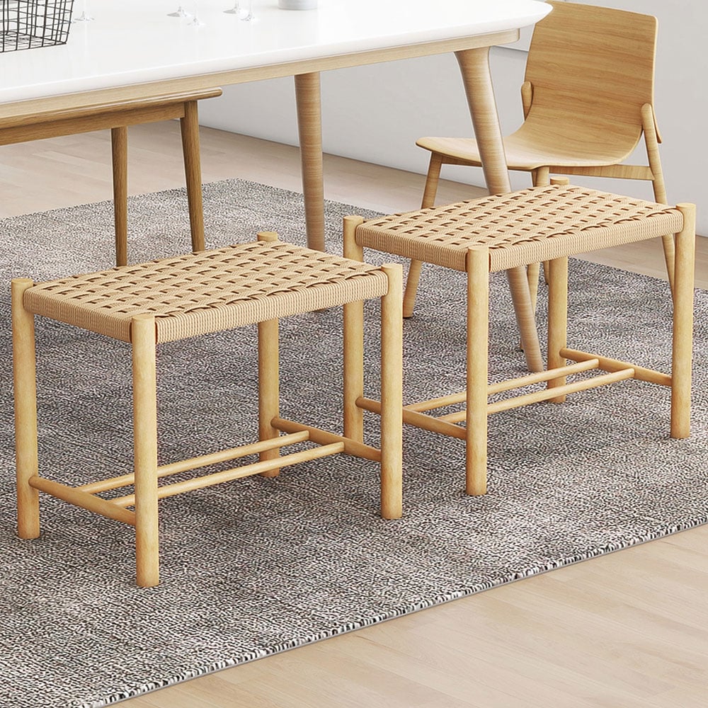 Costway Woven Paper Rubberwood Frame Dining Stool Set of 2 Image 1