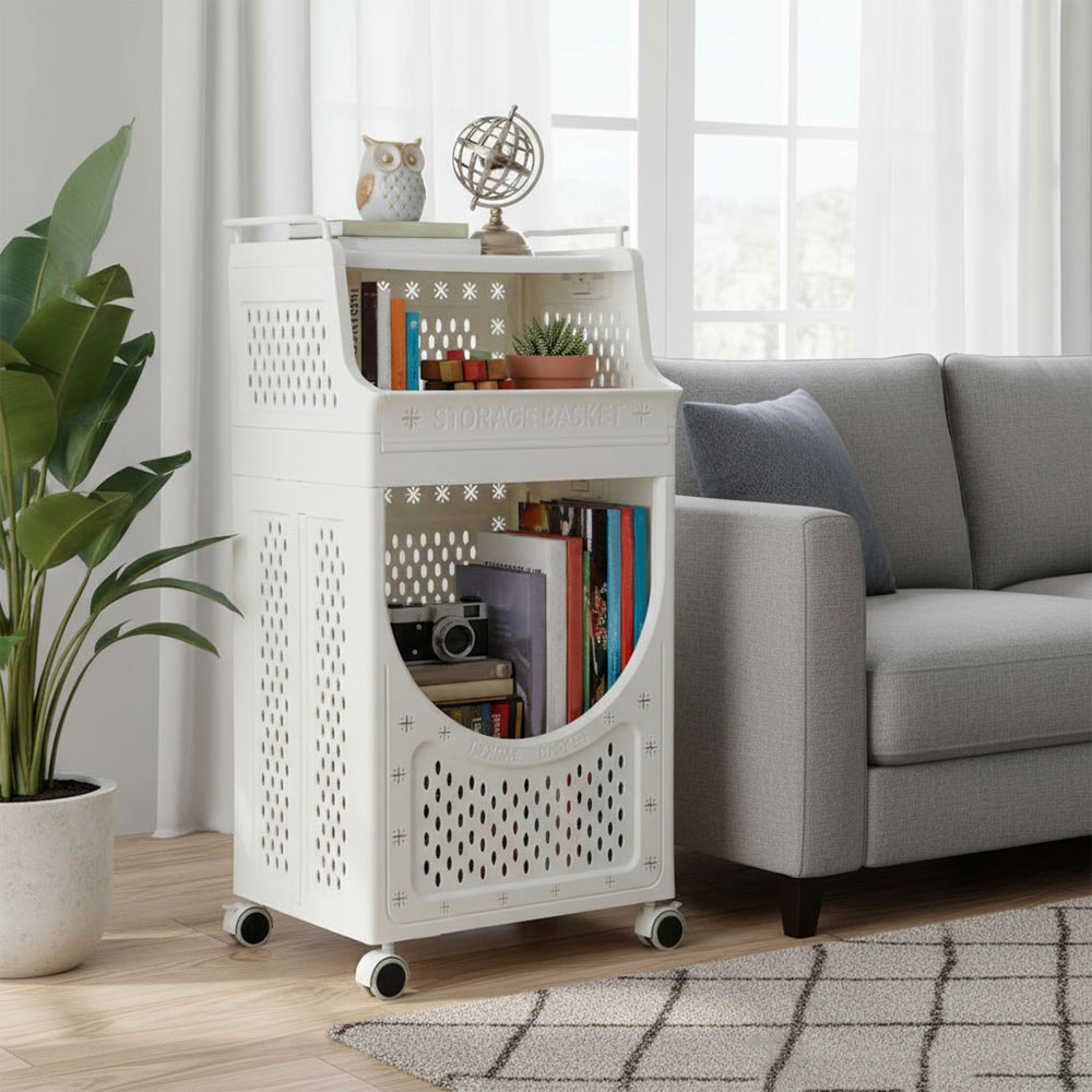 Living and Home 3-Tier White Multifunctional Storage Trolley Cart with Handles Image 2
