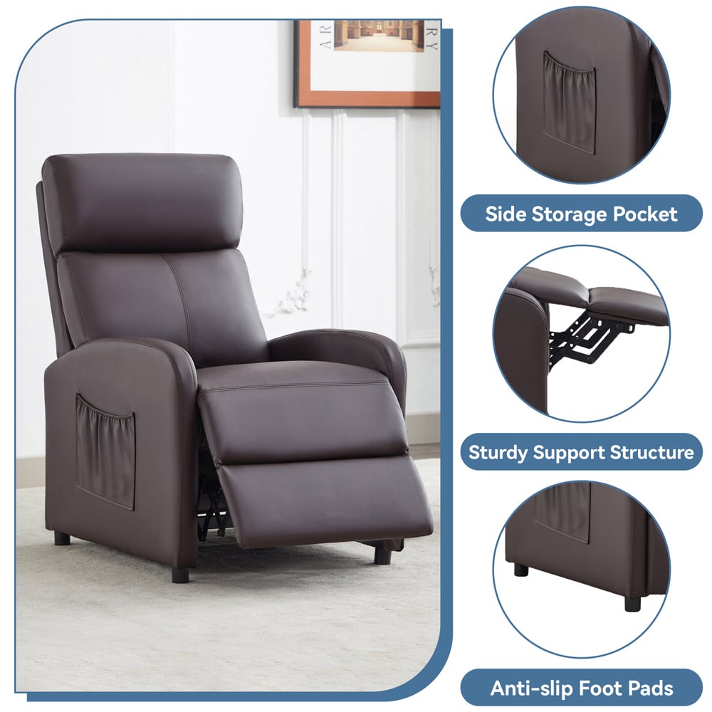 wilko Faux Leather Brown Recliner Pushback Adjustable Arm chair Image 6