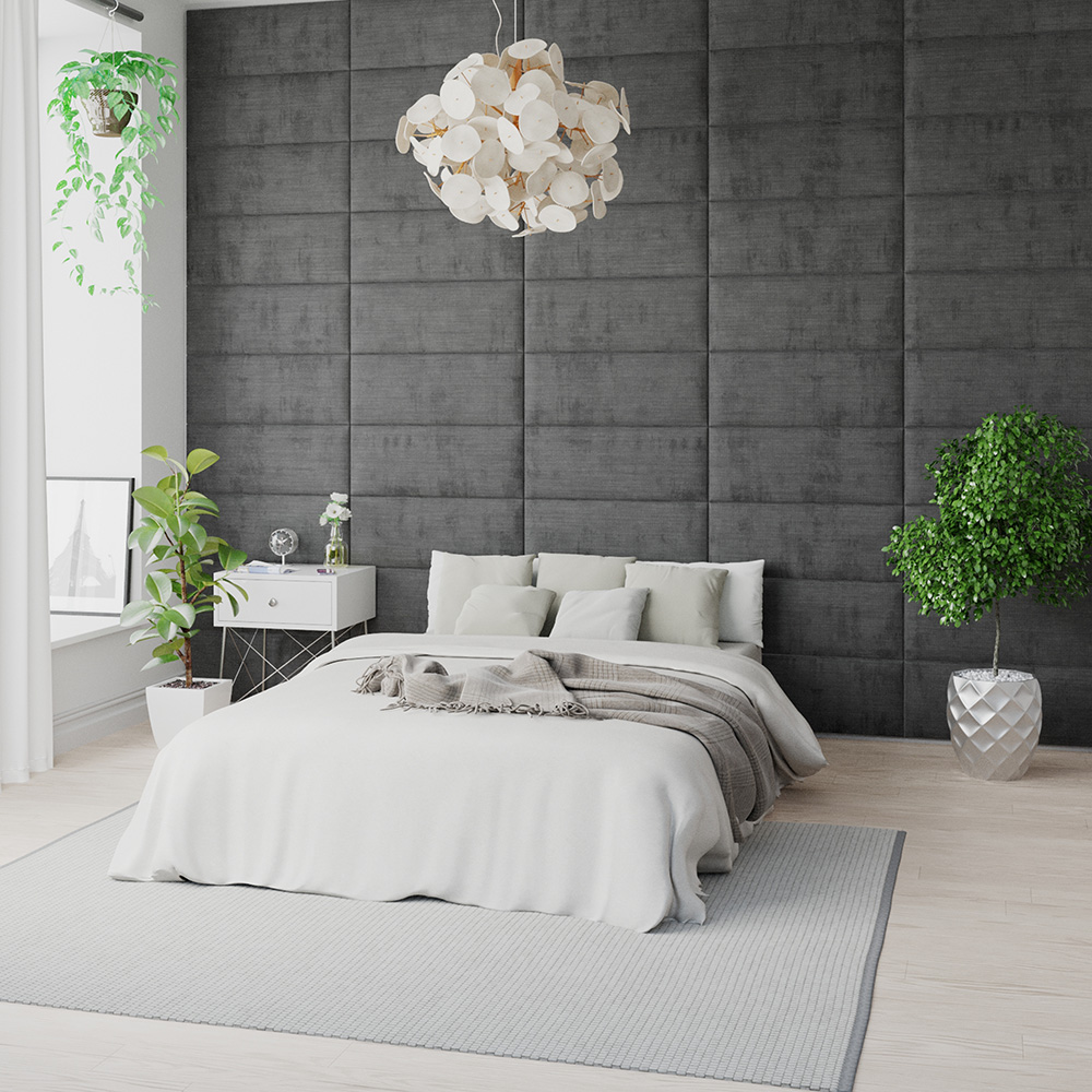 Aspire EasyMount Charcoal Firenze Velour Upholstered Wall Mounted Headboard Panels 8 Pack Image 2