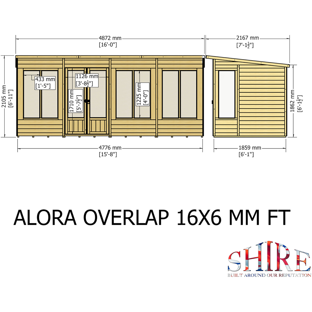 Shire Alora 16 x 6ft Overlap Pent Garden Summerhouse Image 7