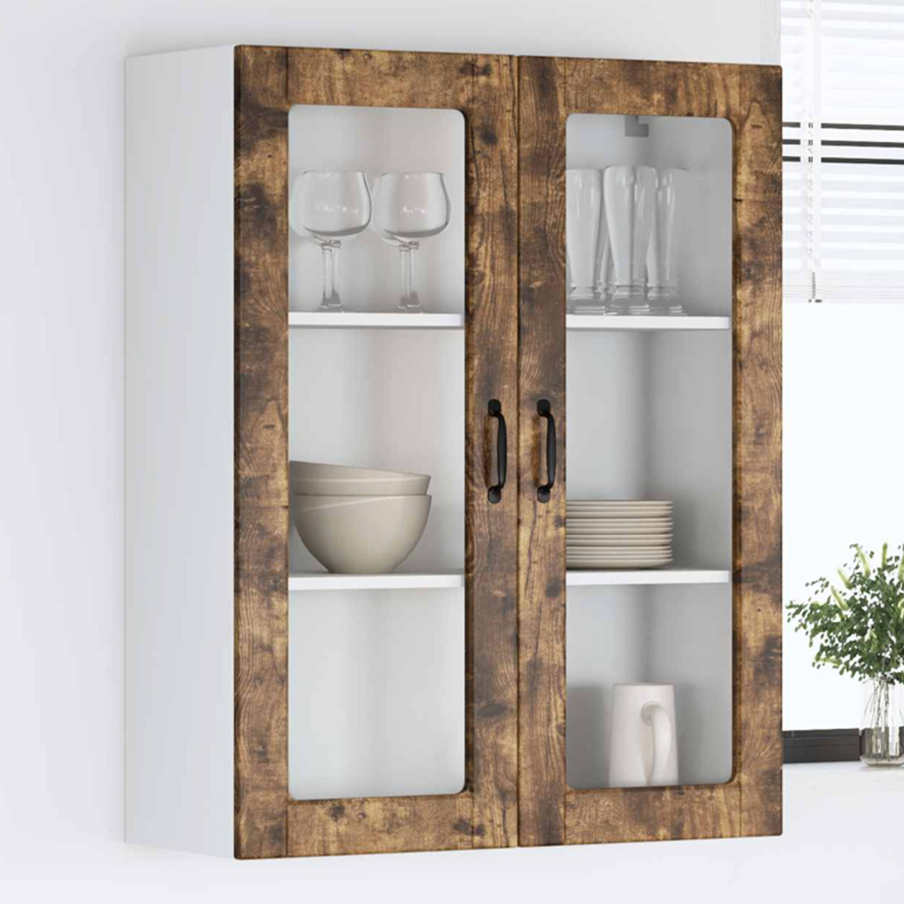 vidaXL 2 Glass Door Smoked Oak Kitchen Wall Cabinet Image 1