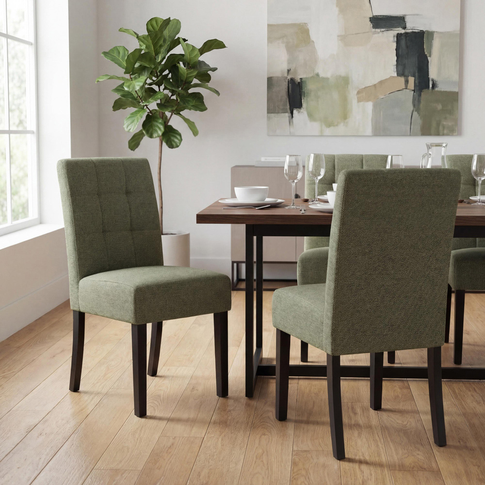 Portland Harlow Olive Weave Black Legs Waffle Back Dining Chair Image 9