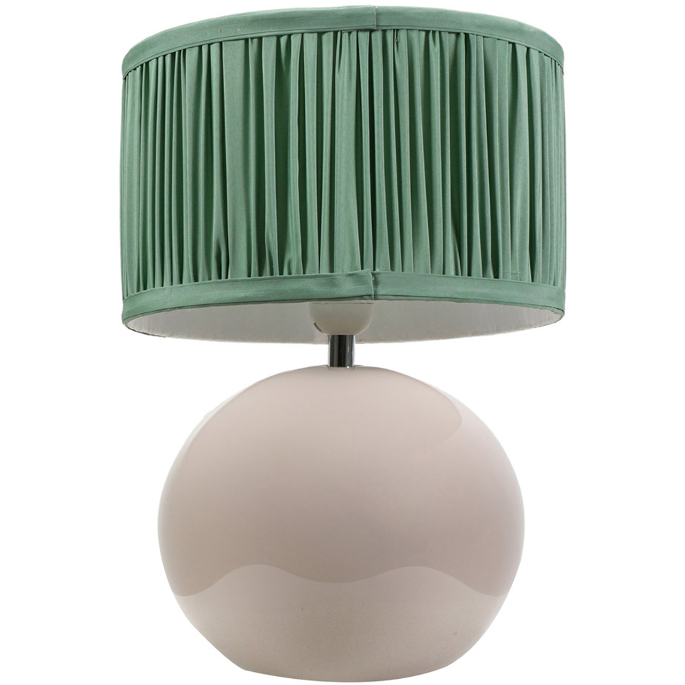 ValueLights Bosco Ruched Pleated Green Drum Shade Stone Ceramic LED Table Lamp Image 1