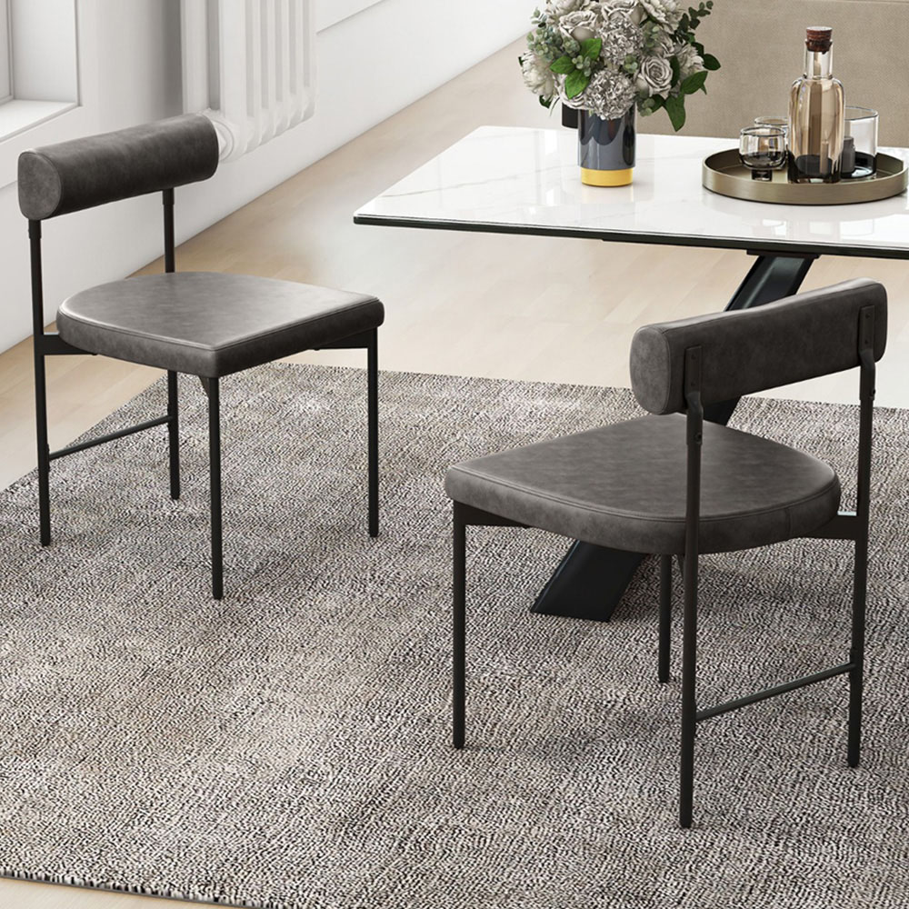 Costway Grey Faux Leather Upholstered Kitchen Side Chair with Backrest Image 4