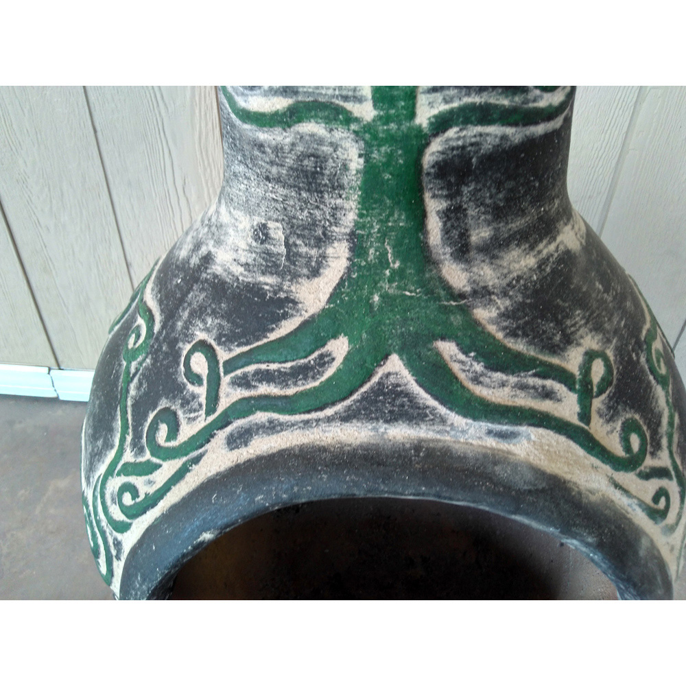 Gardeco Derwyn The Tree Celtic Theme Green and Charcoal Mexican Chimenea with Stand and Lid Image 5